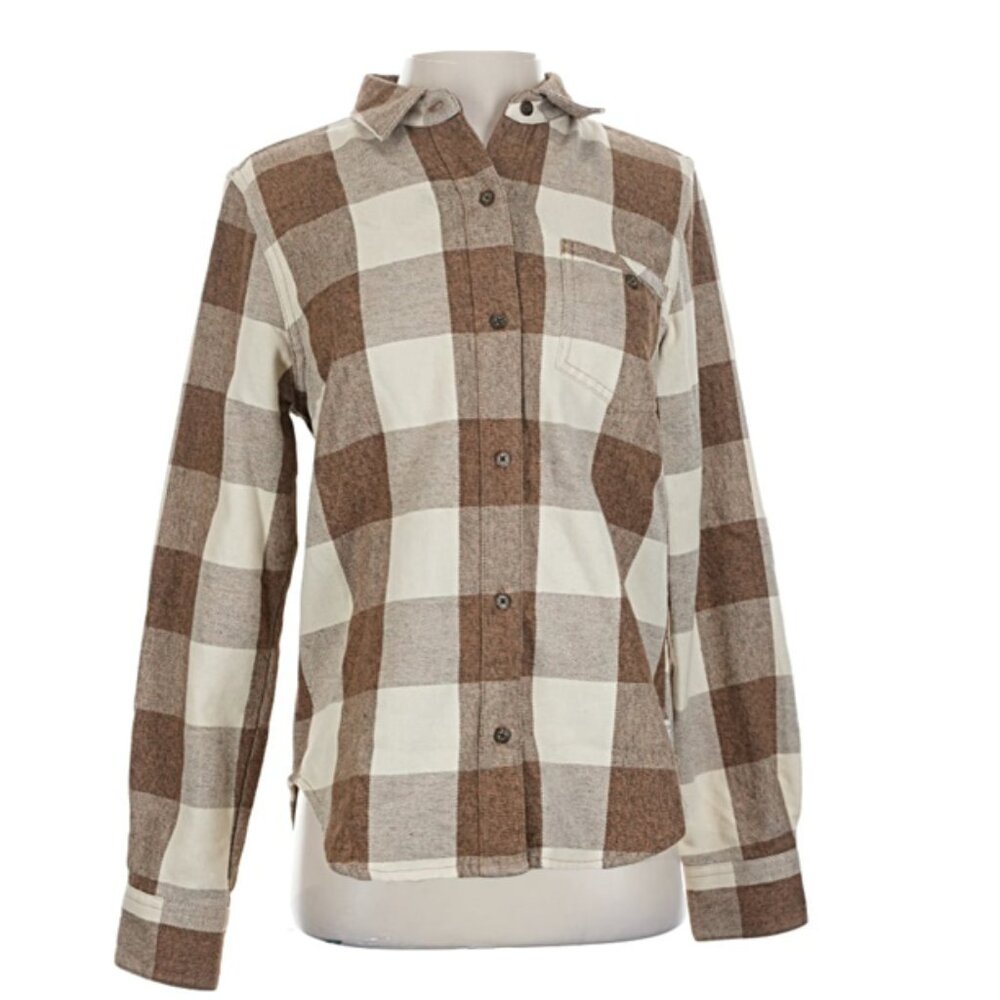 Toad&Co Flannel Shirt/Jacket in Brown and Off-White/Creme